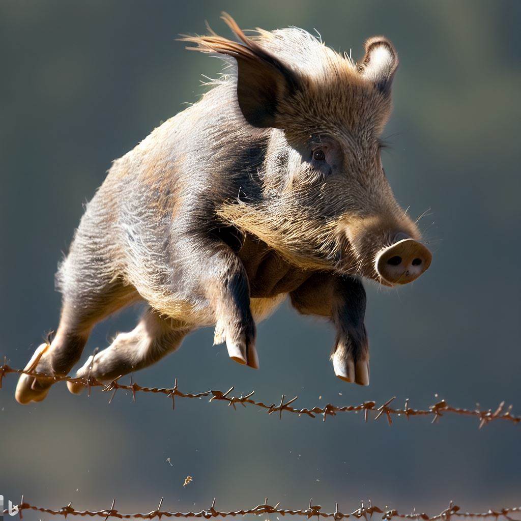 Incredible Photo!  Wild Hog Jumping Barbed Wire Fence!