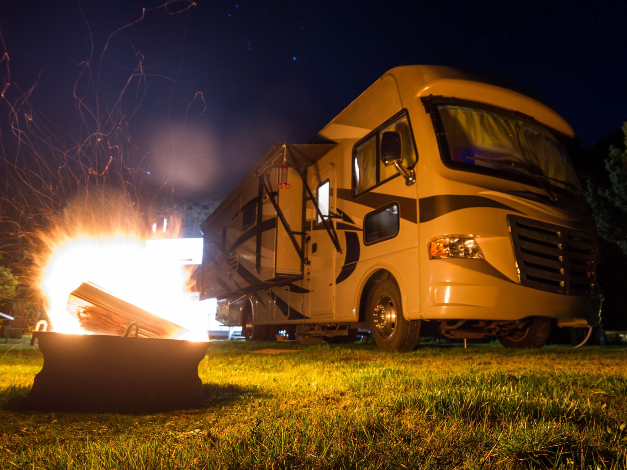 Happy Campers Live Here Squirrel Roasting Campfire Marshmallows RV Motorhome Cam